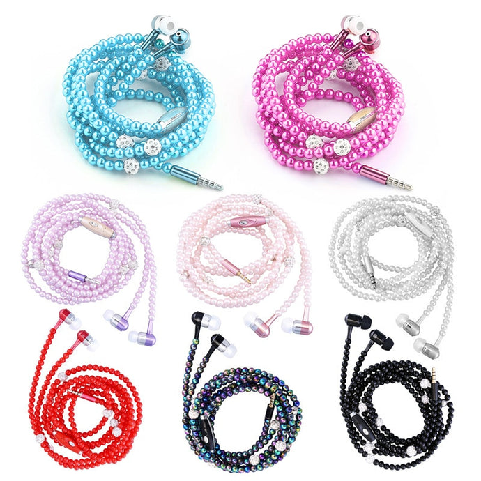 Necklace Earphone In-Ear Pink Rhinestone
