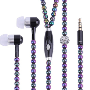 Necklace Earphone In-Ear Pink Rhinestone