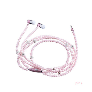 Necklace Earphone In-Ear Pink Rhinestone